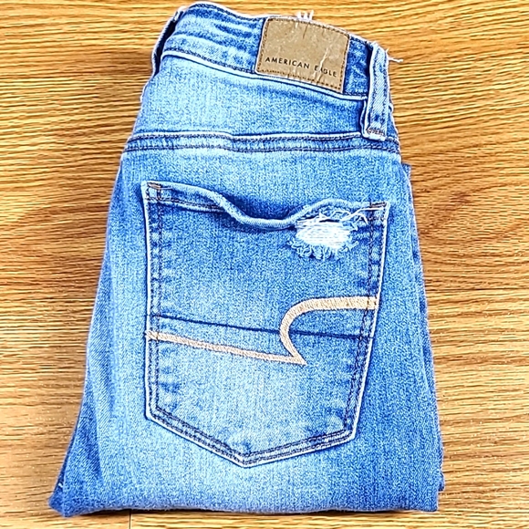 AMERICAN EAGLE 00x25 SUPER HI-RISE DISTRESSED PRE-OWNED GIRLS JEGGING JEANS - Picture 8 of 8